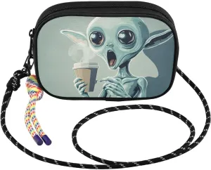 Coffee Alien Funny Crossbody Bags for Women Cell Phone Purses Women's Shoulder Handbag Wallet Purse with Rope Pendant