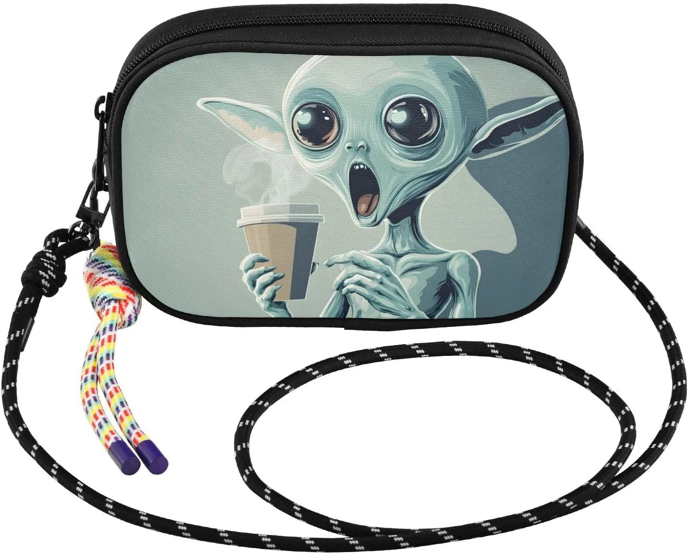 Coffee Alien Funny Crossbody Bags for Women Cell Phone Purses Women's Shoulder Handbag Wallet Purse with Rope Pendant