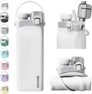 Collapsible Water Bottles, 20oz Silicone Reusable Water Bottle with Straw and Strap, Leakproof Foldable Sports Water Bottle for Travel Camping Running Hiking Gym, BPA Free
