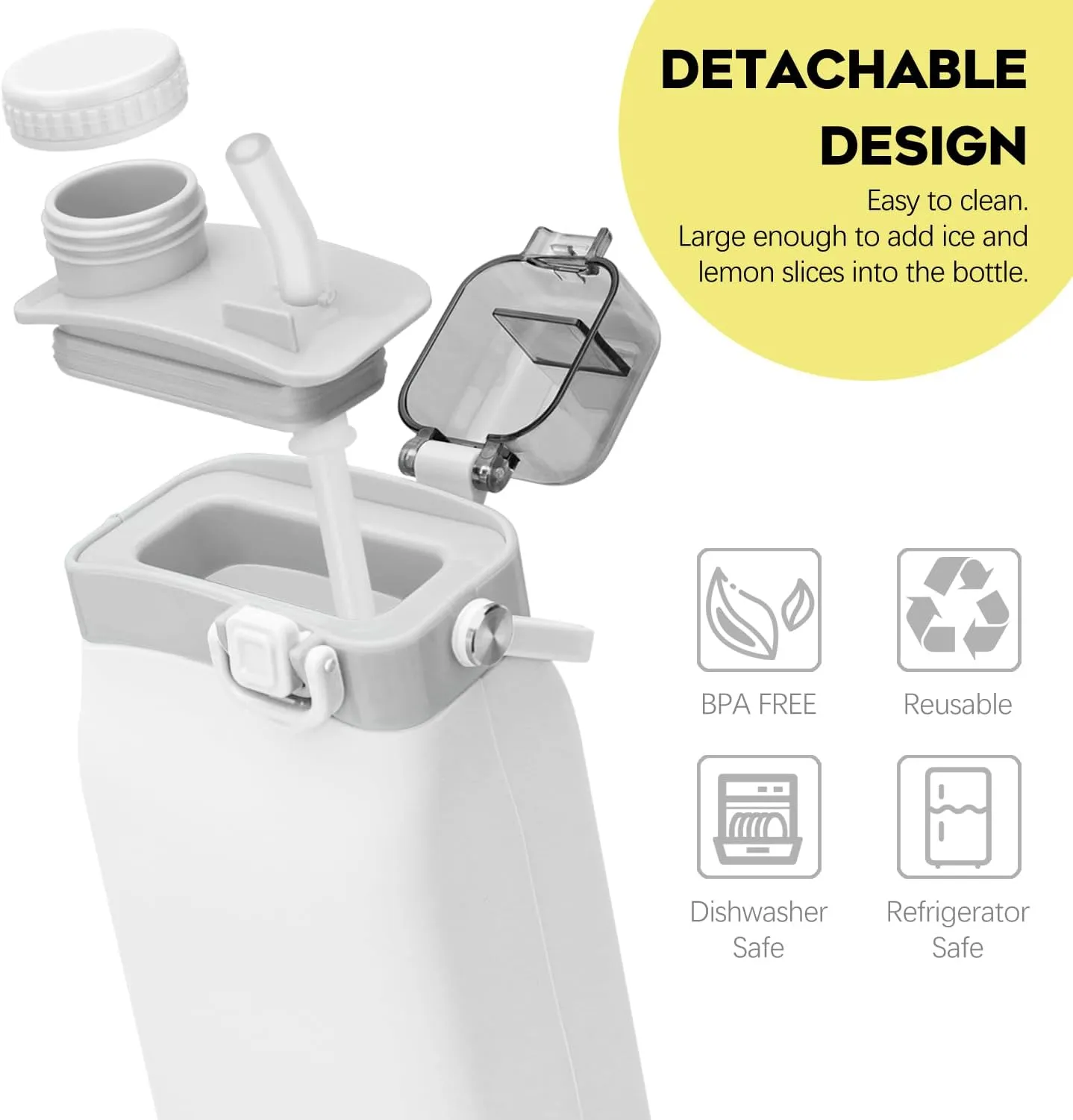 Collapsible Water Bottles, 20oz Silicone Reusable Water Bottle with Straw and Strap, Leakproof Foldable Sports Water Bottle for Travel Camping Running Hiking Gym, BPA Free
