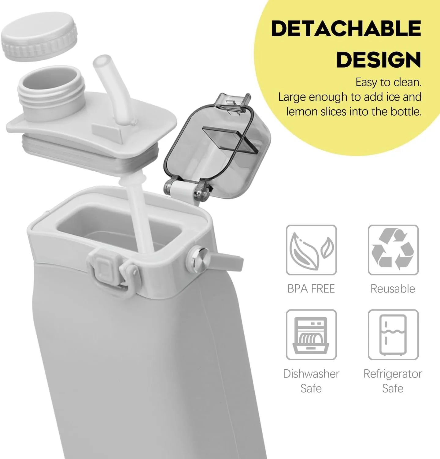 Collapsible Water Bottles, 20oz Silicone Reusable Water Bottle with Straw and Strap, Leakproof Foldable Sports Water Bottle for Travel Camping Running Hiking Gym, BPA Free