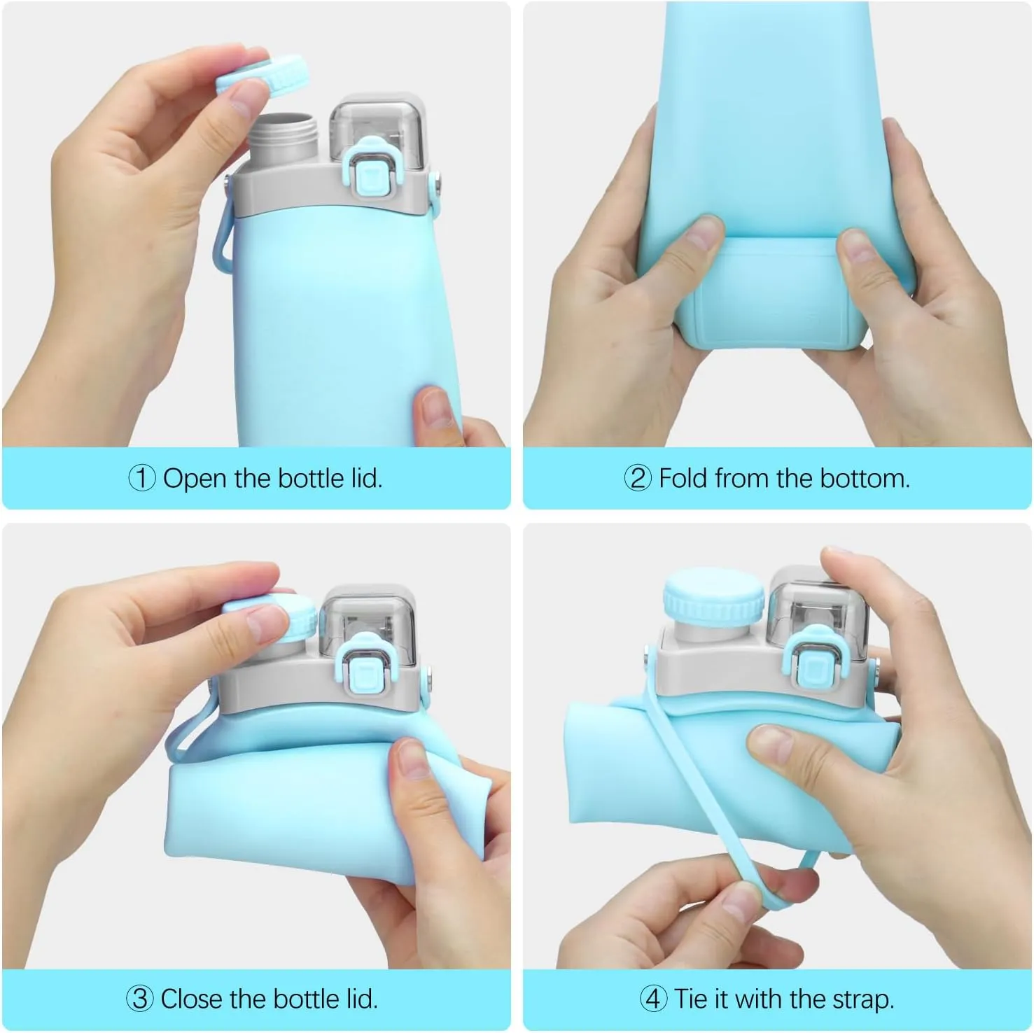Collapsible Water Bottles, 20oz Silicone Reusable Water Bottle with Straw and Strap, Leakproof Foldable Sports Water Bottle for Travel Camping Running Hiking Gym, BPA Free