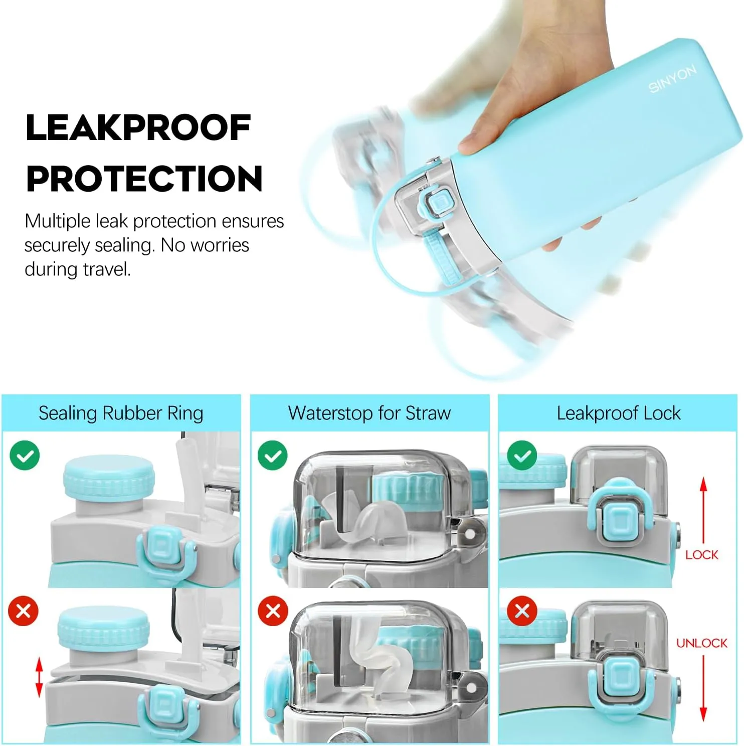 Collapsible Water Bottles, 20oz Silicone Reusable Water Bottle with Straw and Strap, Leakproof Foldable Sports Water Bottle for Travel Camping Running Hiking Gym, BPA Free