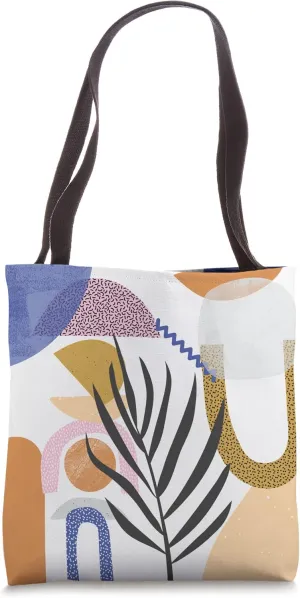 Colorful 80s Polka Dot Pattern And Abstract Leaf Print Tote Bag