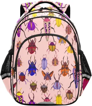 Colorful Beetles Pattern Backpack for Kids Elementary School Bag Boys Girls Bookbag Travel Backpack Daypack