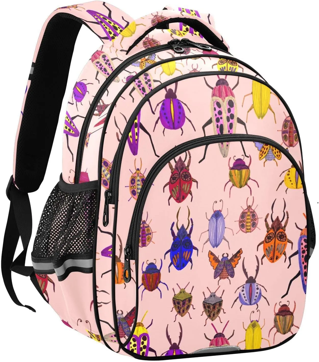 Colorful Beetles Pattern Backpack for Kids Elementary School Bag Boys Girls Bookbag Travel Backpack Daypack