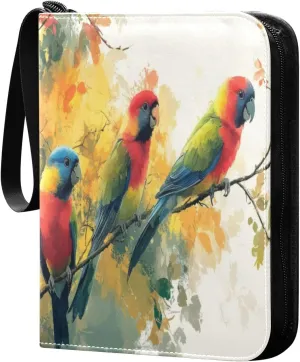 Colorful Birds Card Binder 4-Pocket, 400 Pockets PU Waterproof Zippered Collector Card Album with 50 Removable Sleeves for Trading, Game Cards