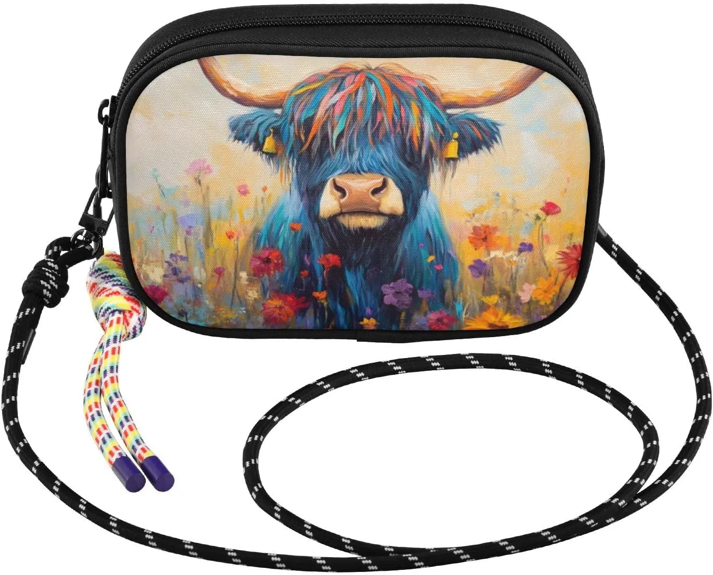 Colorful Highland Cow Small Crossbody Bags for Women Cell Phone Purses Shoulder Bag Handbag with Adjustable Strap