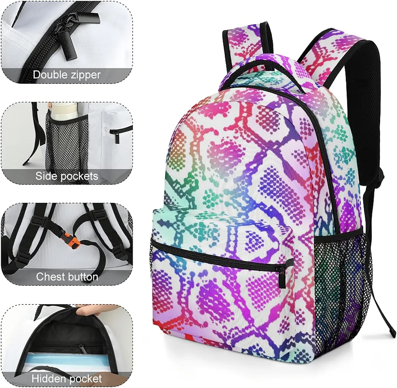 Colorful Lizard Skin Kids Backpack, Student School Bags for Boys & Girls, Bookbags with Adjustable Strapfor Travel