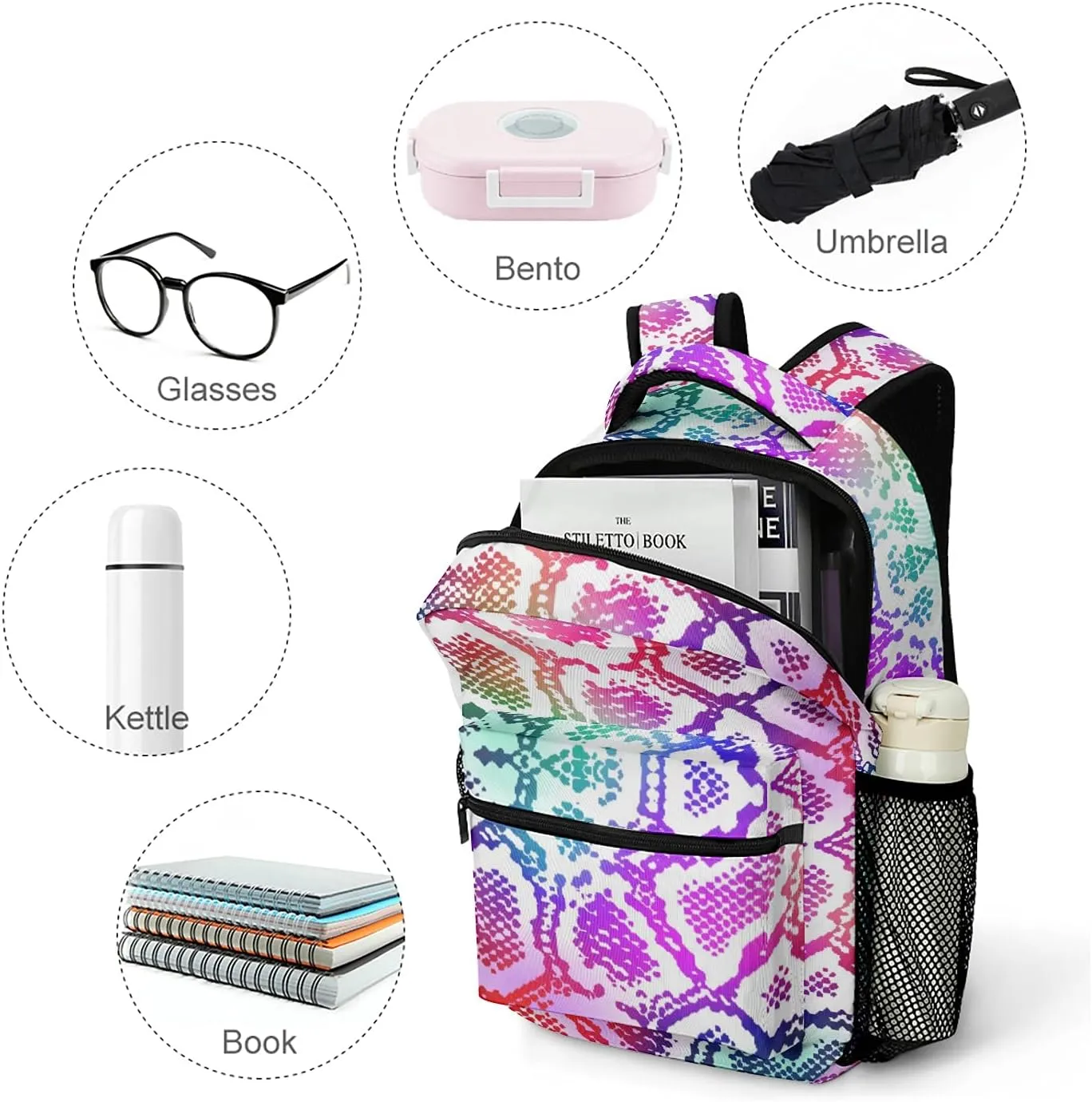 Colorful Lizard Skin Kids Backpack, Student School Bags for Boys & Girls, Bookbags with Adjustable Strapfor Travel