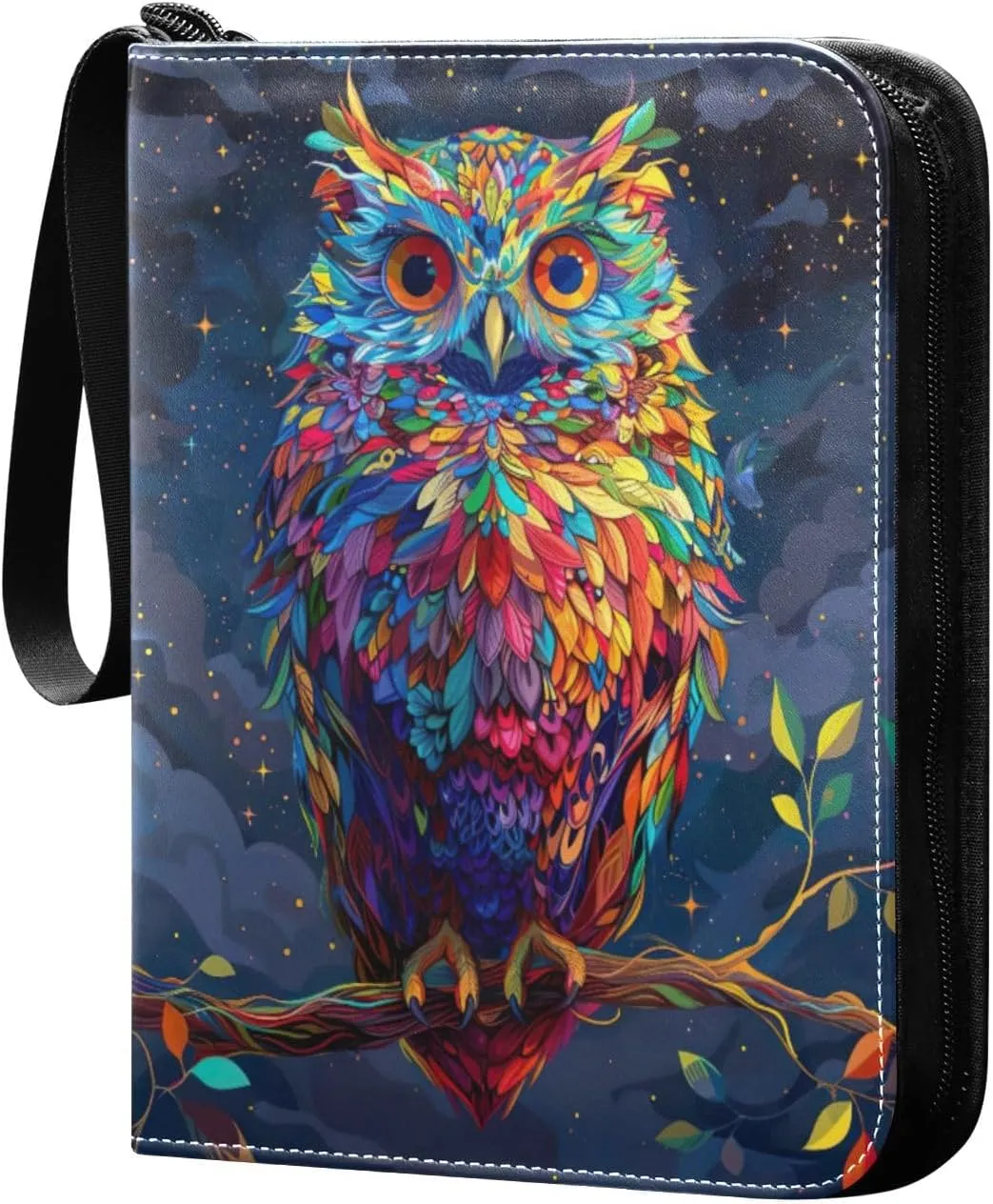 Colorful Owl Card Binder 4-Pocket, 400 Pockets PU Waterproof Zippered Collector Card Album with 50 Removable Sleeves for Trading, Game Cards