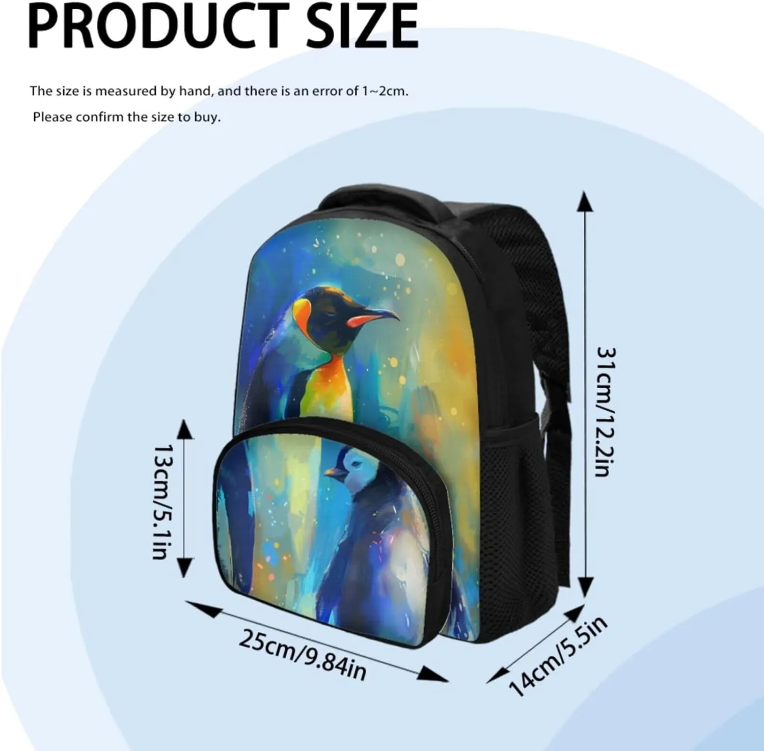 Colorful Penguins Print Backpack Set for Boys 8-12 Kids Backpack Set Large Capacity School Bag Thermal Meal Container Pen Case, Great Gifts for Child