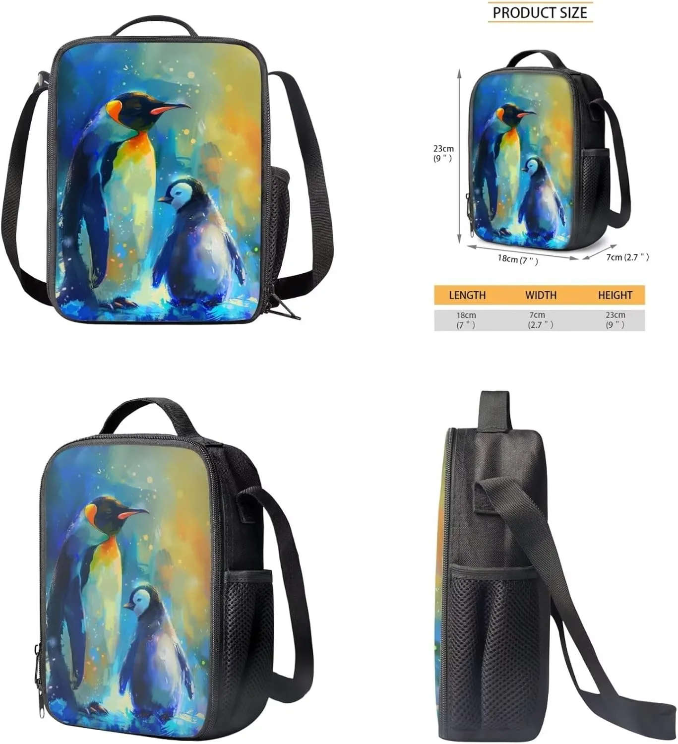 Colorful Penguins Print Backpack Set for Boys 8-12 Kids Backpack Set Large Capacity School Bag Thermal Meal Container Pen Case, Great Gifts for Child