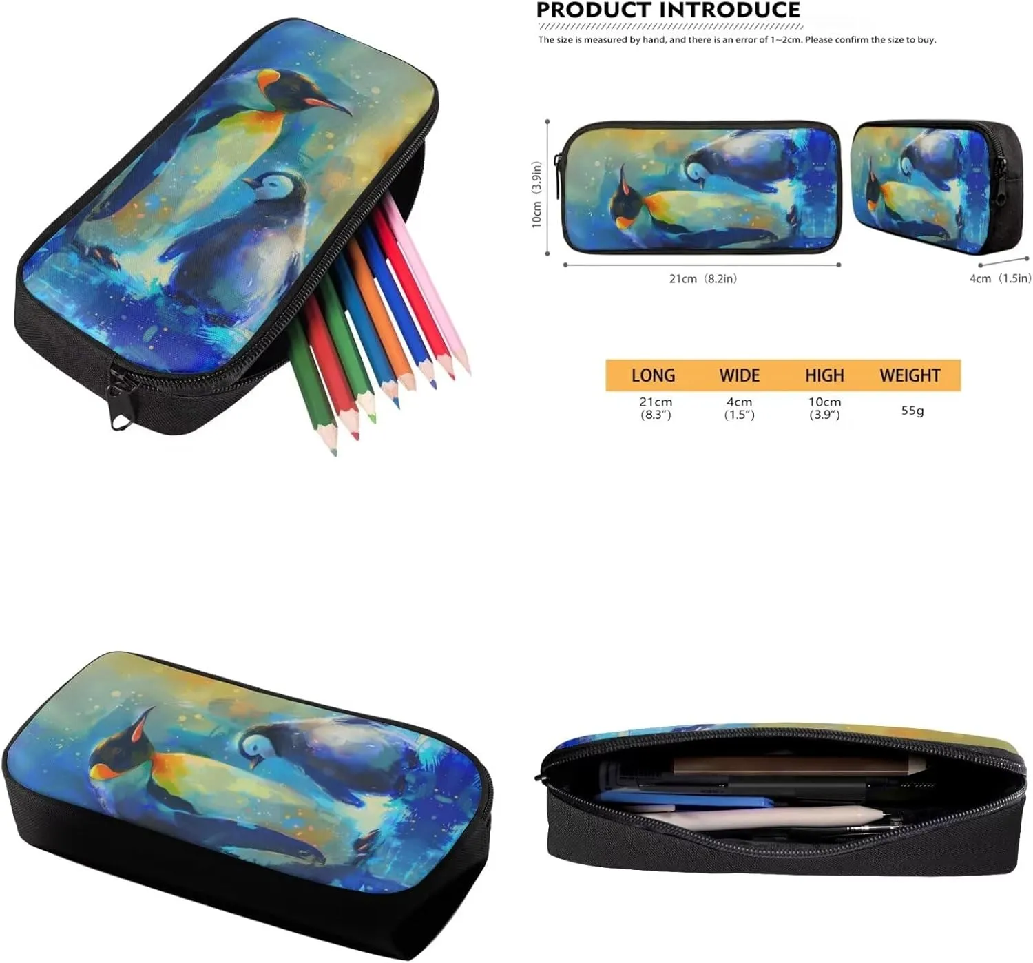 Colorful Penguins Print Backpack Set for Boys 8-12 Kids Backpack Set Large Capacity School Bag Thermal Meal Container Pen Case, Great Gifts for Child