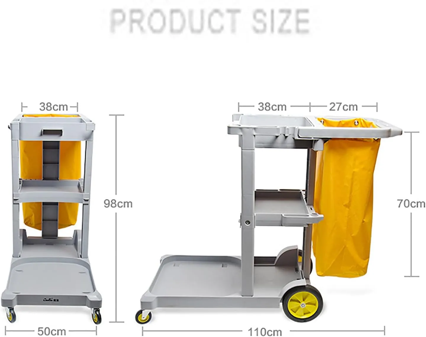 Commercial Traditional Cleaning 3-Shelf Janitorial Cart, Housekeeping Cart, Wheeled with Vinyl Bag and Cover w Lid,Gray