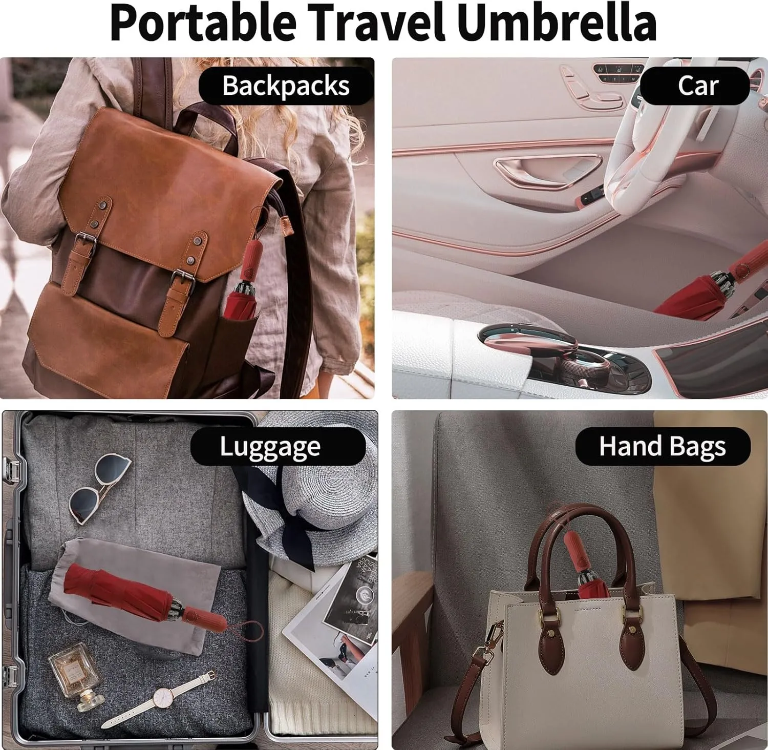 Compact Travel Umbrella Inverted Reverse Umbrellas for Rain & Sun – Small, Portable Windproof, UV Protection Umbrella for Travel, Backpack, Women and Men