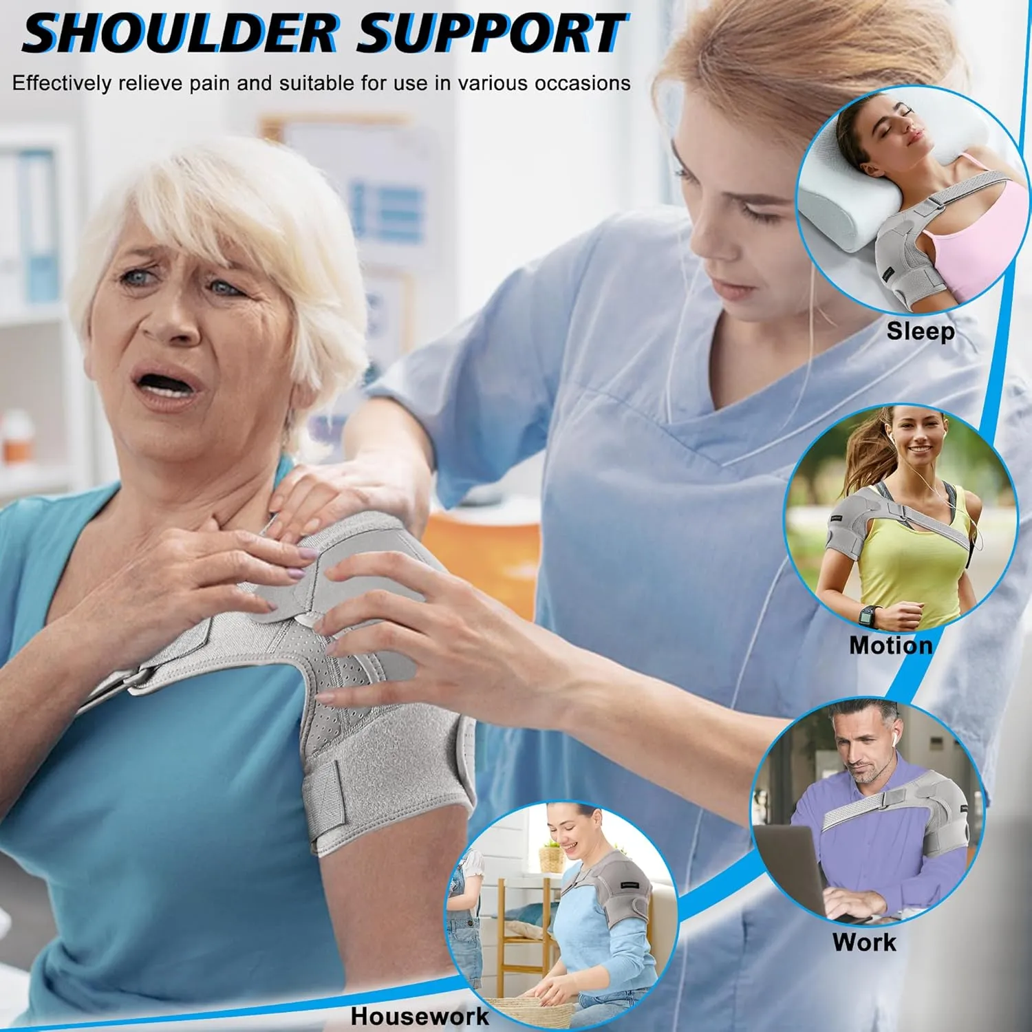 Compression Recovery Shoulder Brace Immobilizer for Torn Rotator Cuff,AC Joint Pain Relief,Dislocation,Arm Stability,Injuries,Tears,Adjustable Fit Supports for Men&Women(Gray, Large)