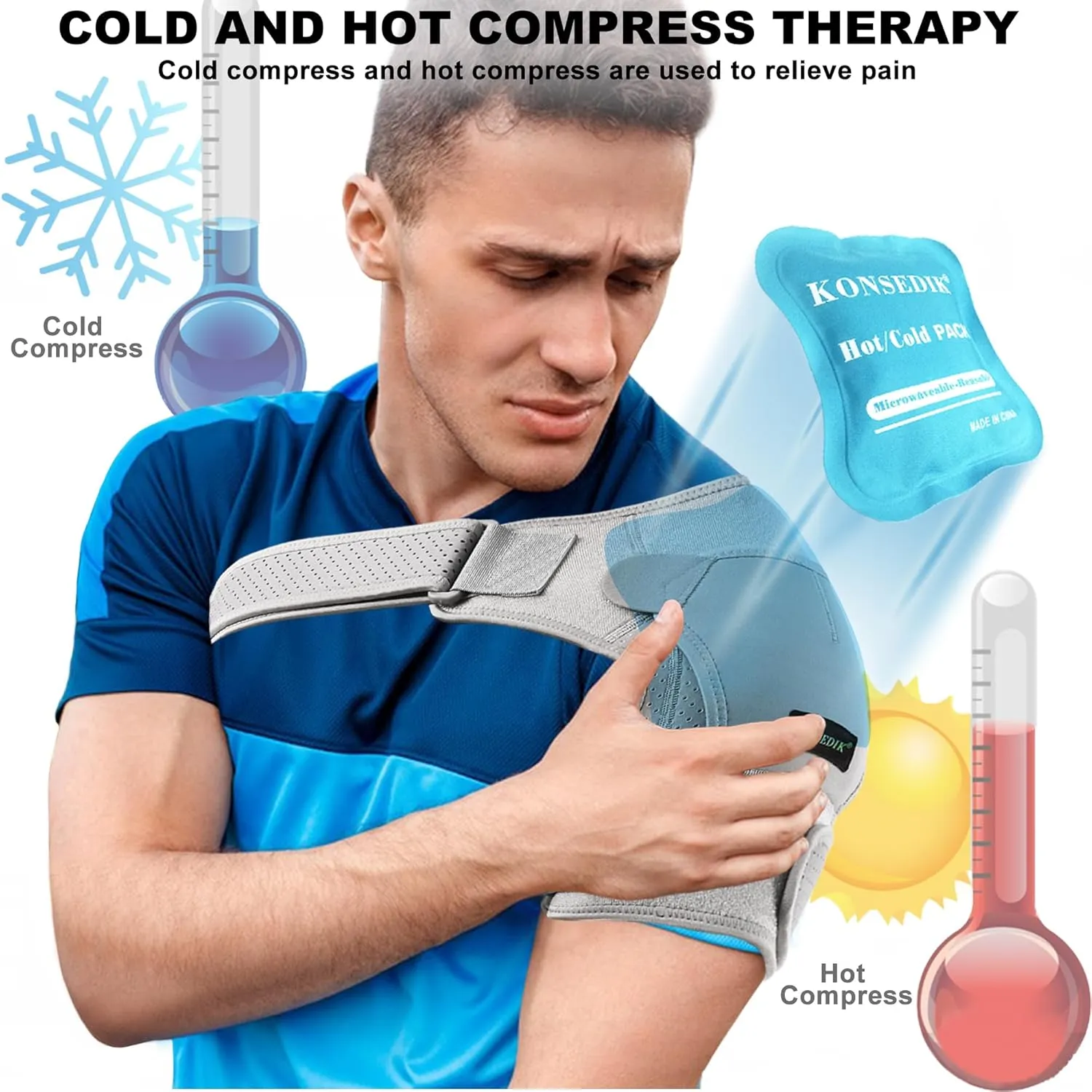 Compression Recovery Shoulder Brace Immobilizer for Torn Rotator Cuff,AC Joint Pain Relief,Dislocation,Arm Stability,Injuries,Tears,Adjustable Fit Supports for Men&Women(Gray, Large)