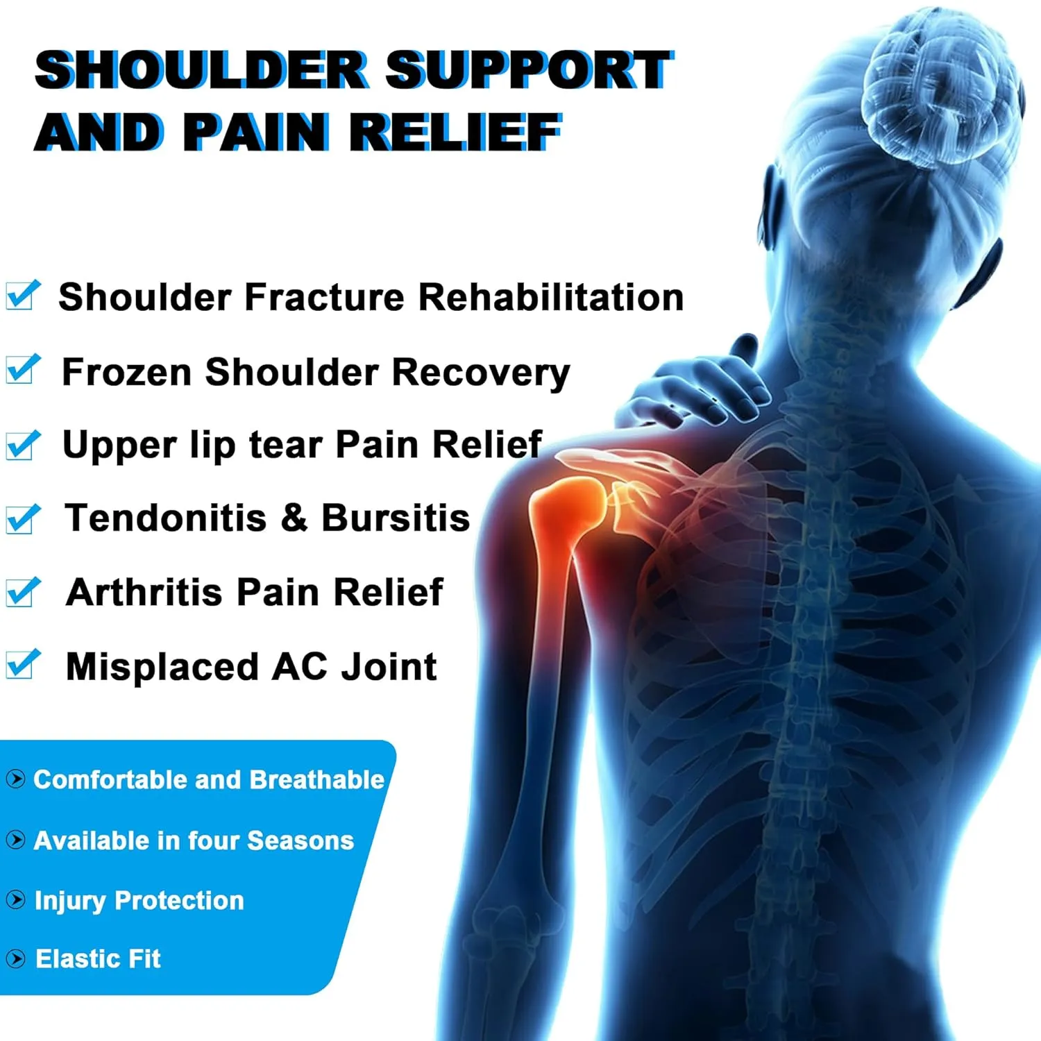 Compression Recovery Shoulder Brace Immobilizer for Torn Rotator Cuff,AC Joint Pain Relief,Dislocation,Arm Stability,Injuries,Tears,Adjustable Fit Supports for Men&Women(Gray, Large)