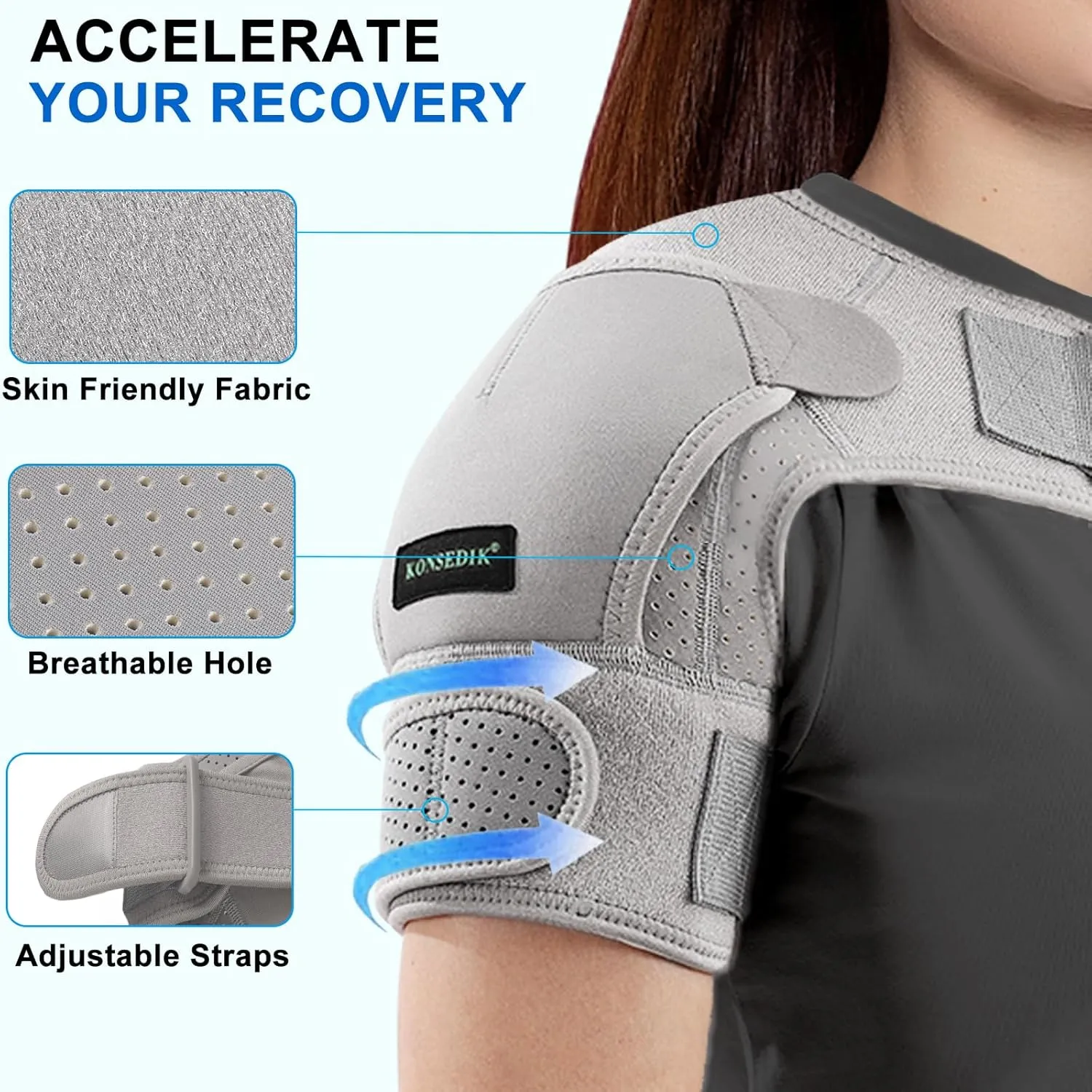 Compression Recovery Shoulder Brace Immobilizer for Torn Rotator Cuff,AC Joint Pain Relief,Dislocation,Arm Stability,Injuries,Tears,Adjustable Fit Supports for Men&Women(Gray, Large)