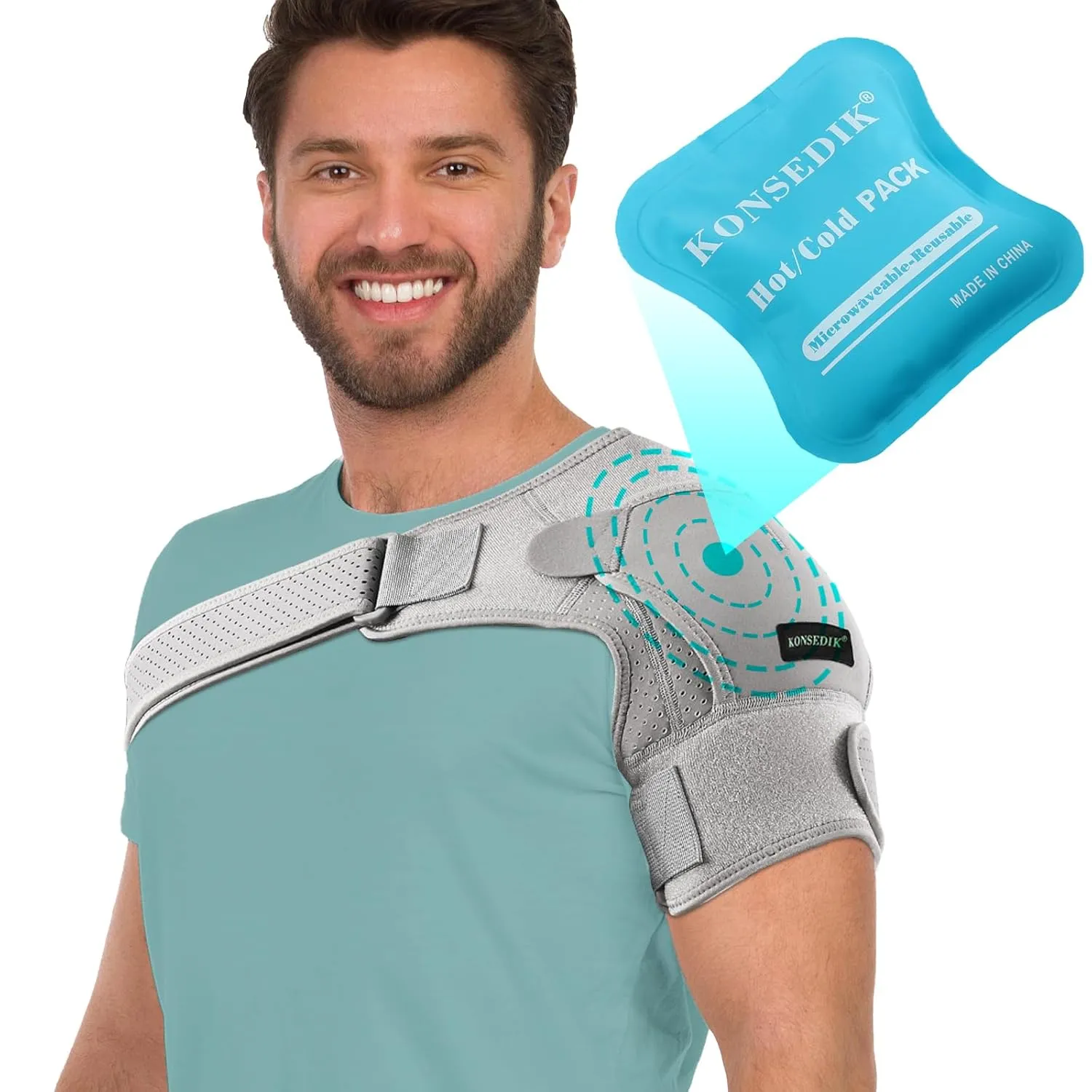 Compression Recovery Shoulder Brace Immobilizer for Torn Rotator Cuff,AC Joint Pain Relief,Dislocation,Arm Stability,Injuries,Tears,Adjustable Fit Supports for Men&Women(Gray, Large)