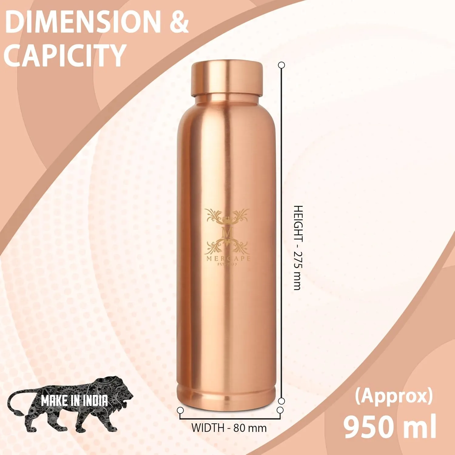 Copper Water Bottle A Handmade Ayurvedic Enameled Print Pure Copper Water Bottle For Drinking - Increase Your Water Consumption, and Experience Immediate Health Benefits 950ml