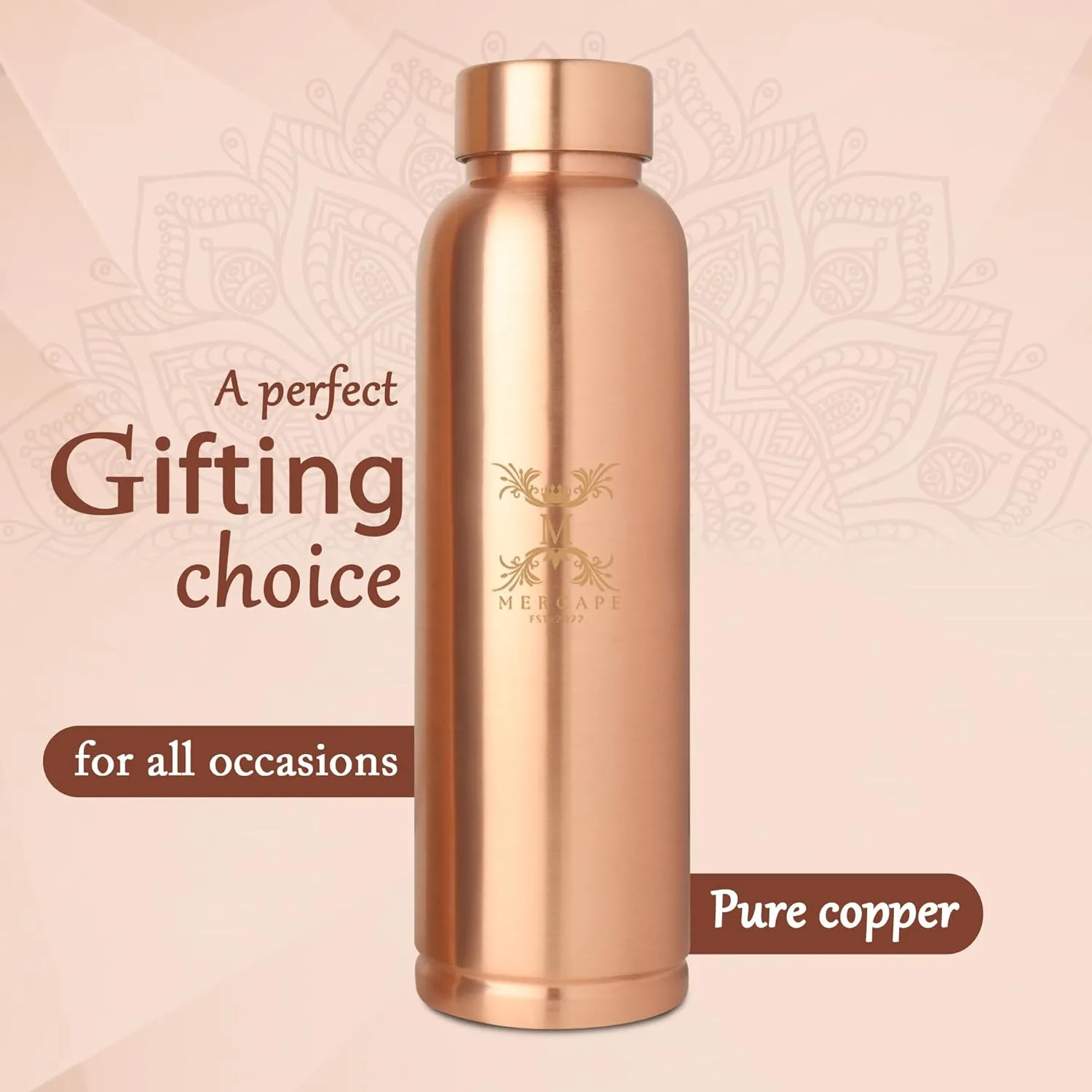 Copper Water Bottle A Handmade Ayurvedic Enameled Print Pure Copper Water Bottle For Drinking - Increase Your Water Consumption, and Experience Immediate Health Benefits 950ml