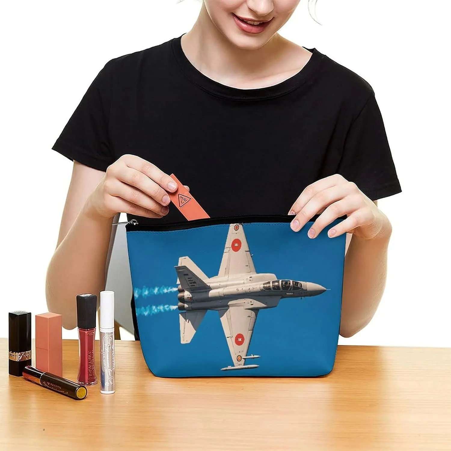 Cosmetic Bag Makeup Bags for Women Portable Makeup Bag Aircraft Fighter Jets Makeup Case Travel Toiletry Bag for Travel Accessories