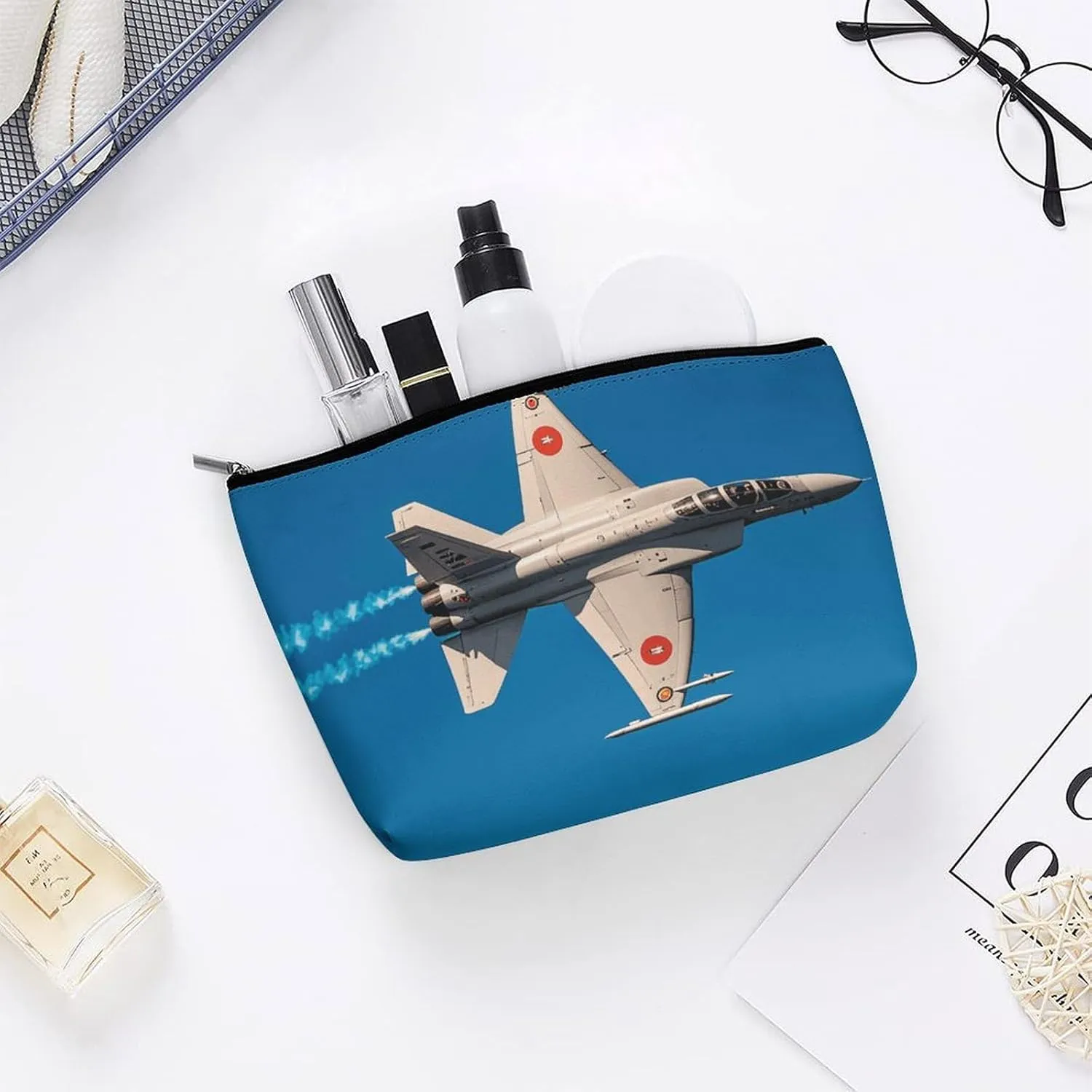 Cosmetic Bag Makeup Bags for Women Portable Makeup Bag Aircraft Fighter Jets Makeup Case Travel Toiletry Bag for Travel Accessories