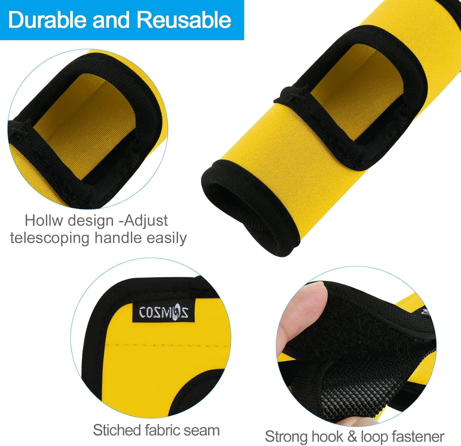 Cosmos 5 Pcs Neoprene Luggage Handle Wrap Soft Grip Handle Cover Luggage Identifier with Hollow Design for Push-Button Handle Trolley Handle and Travel Suitcase Trolley Case (Yellow)
