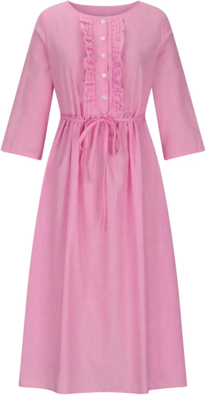 Cotton Linen Dresses for Women 2024 Maxi Button Down Plus Size A Line Dress Trendy 3/4 Sleeve Floral Dress Summer Dresses