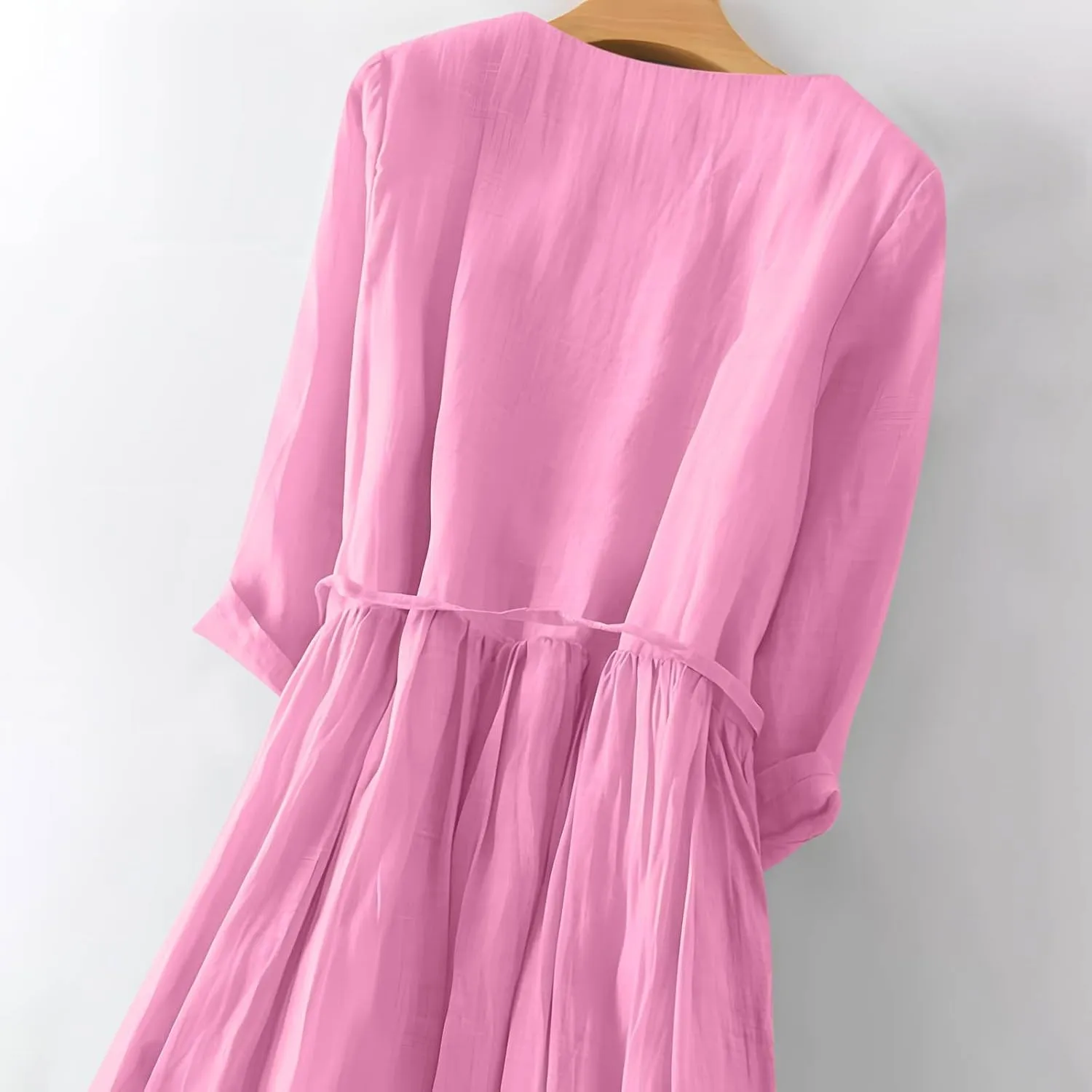 Cotton Linen Dresses for Women 2024 Maxi Button Down Plus Size A Line Dress Trendy 3/4 Sleeve Floral Dress Summer Dresses