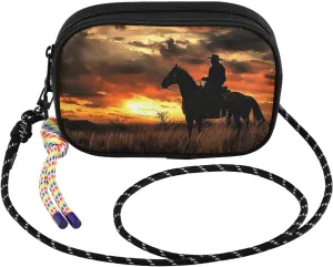 Cowboy Sunset Grassland Crossbody Bags for Women Cell Phone Purses Women's Shoulder Handbag Wallet Purse with Rope Pendant