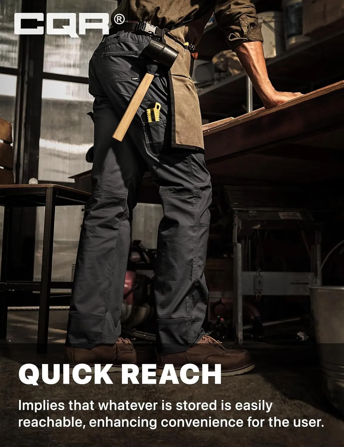 CQR Men's Flex Ripstop Work Pants, Water Resistant Tactical Pants, Outdoor Utility Operator EDC Cargo Pants