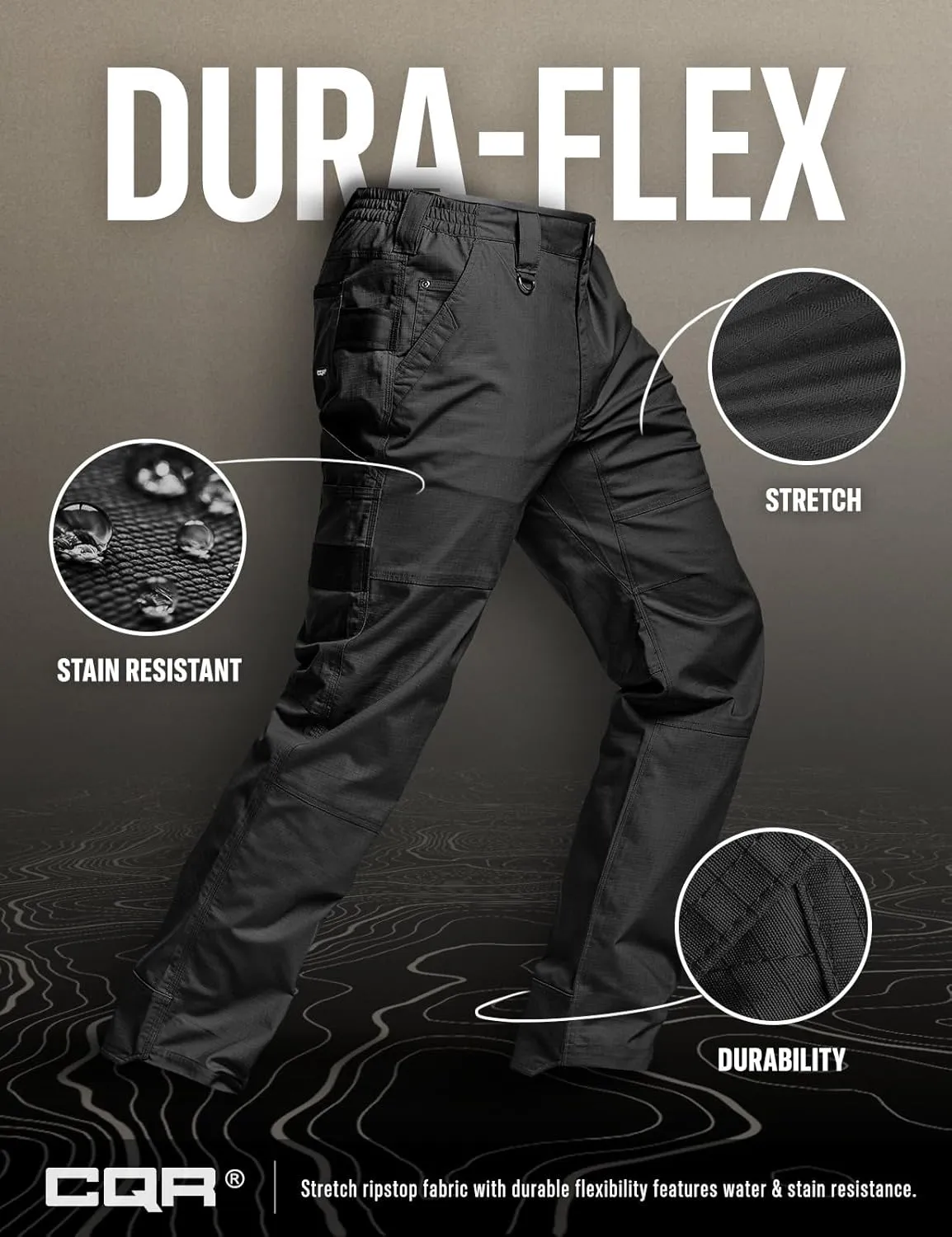 CQR Men's Flex Ripstop Work Pants, Water Resistant Tactical Pants, Outdoor Utility Operator EDC Cargo Pants