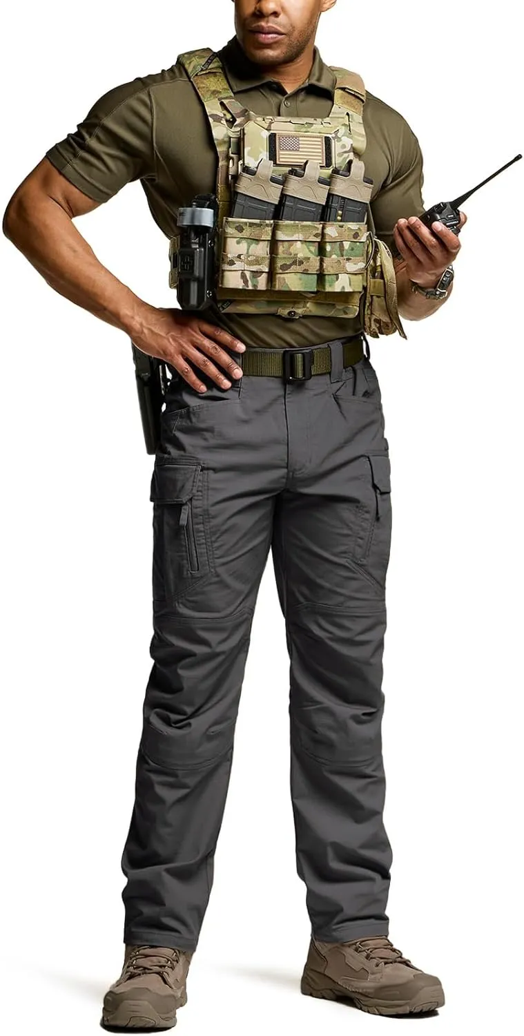 CQR Men's Flex Stretch Tactical Pants, Water Resistant Ripstop Cargo Pants, Lightweight EDC Outdoor Work Hiking Pants