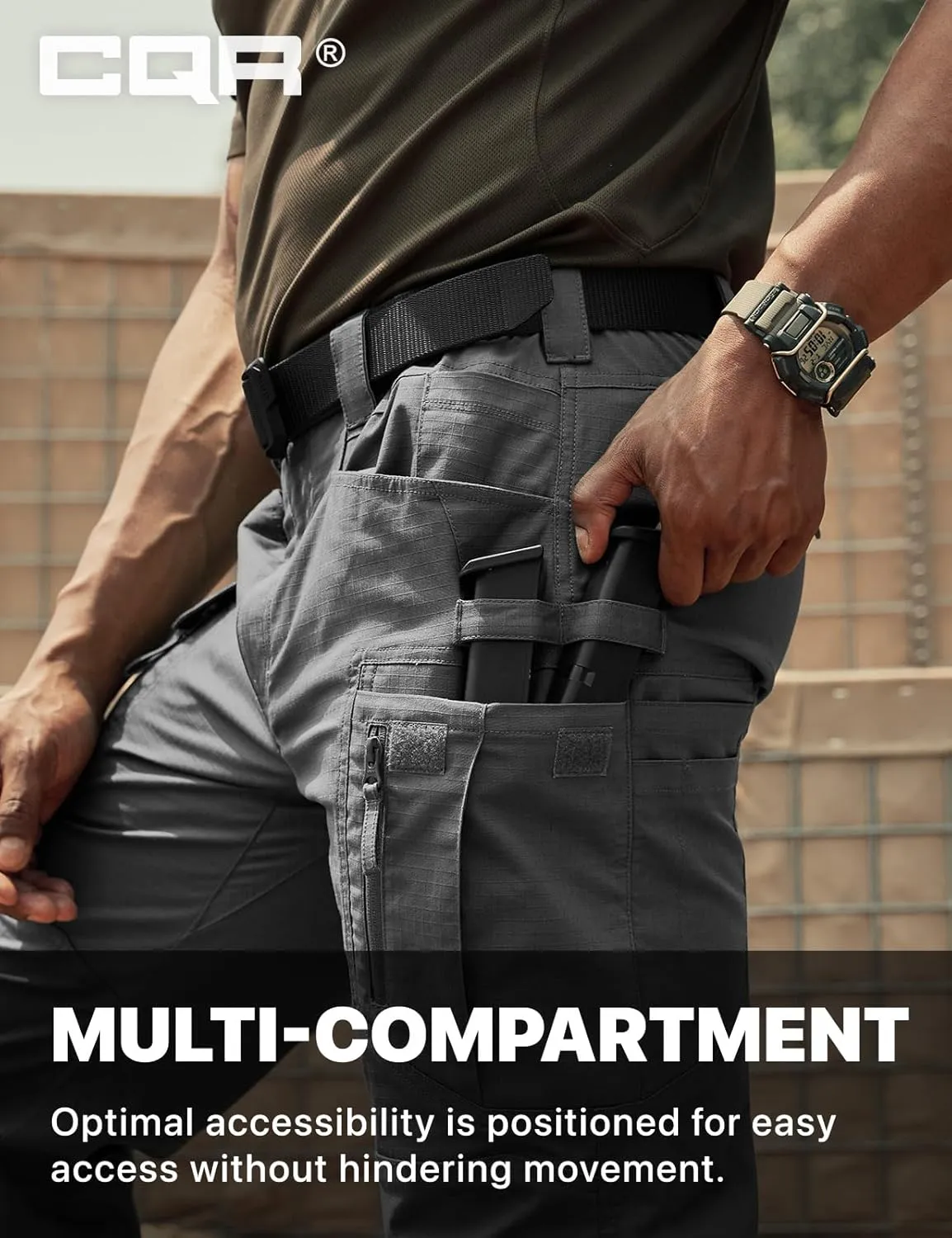 CQR Men's Flex Stretch Tactical Pants, Water Resistant Ripstop Cargo Pants, Lightweight EDC Outdoor Work Hiking Pants