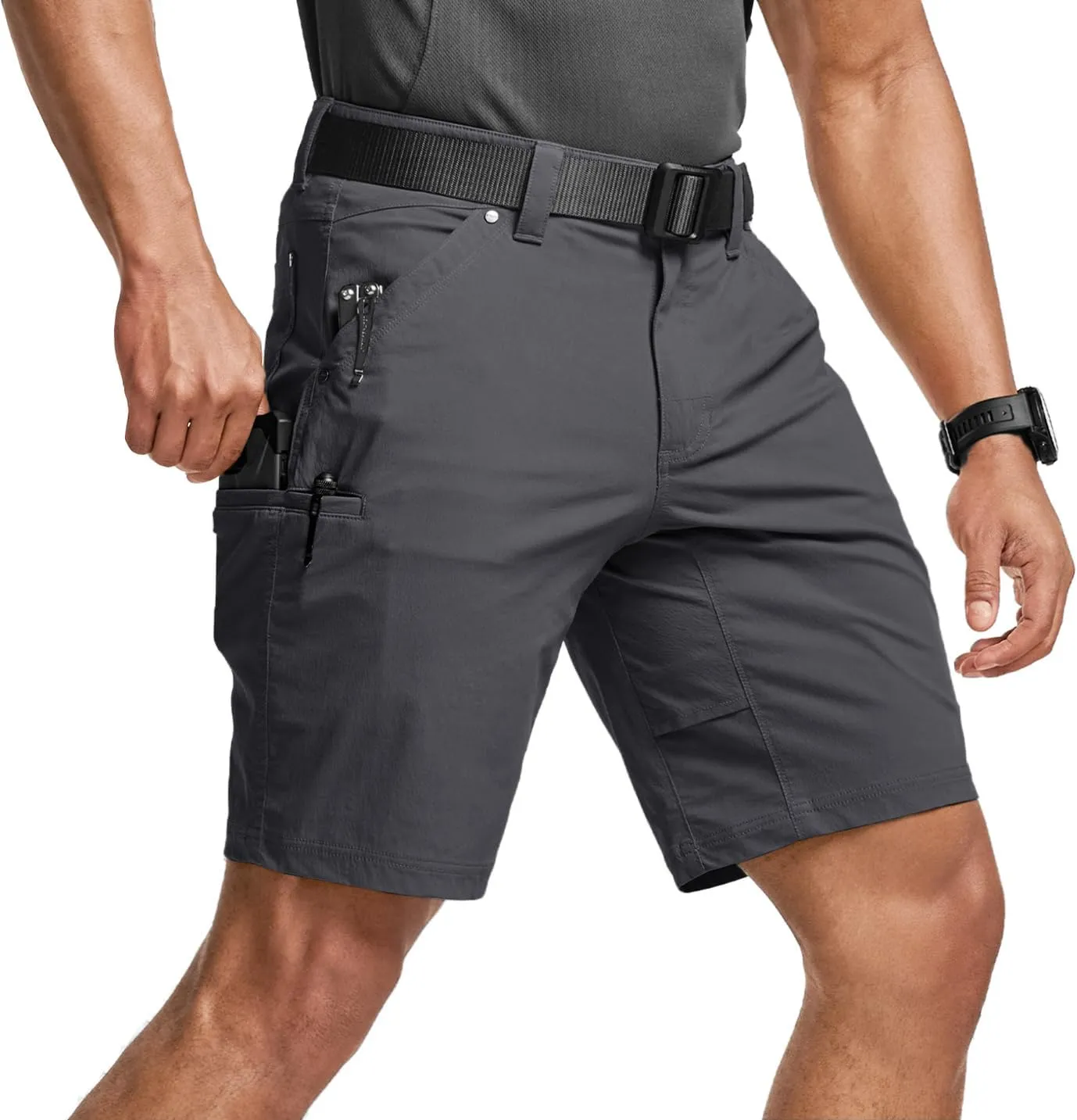 CQR Men's Stretch Utility Shorts, Lightweight Quick Dry Casual Shorts, Hiking Golf Cargo Shorts with Zipper Pockets