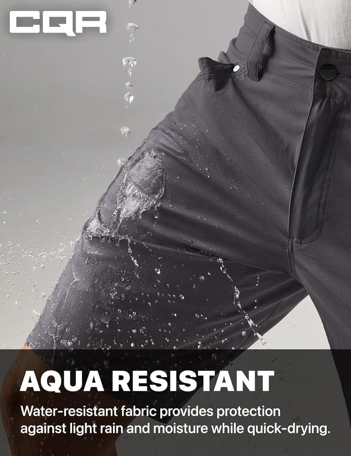 CQR Men's Stretch Utility Shorts, Lightweight Quick Dry Casual Shorts, Hiking Golf Cargo Shorts with Zipper Pockets