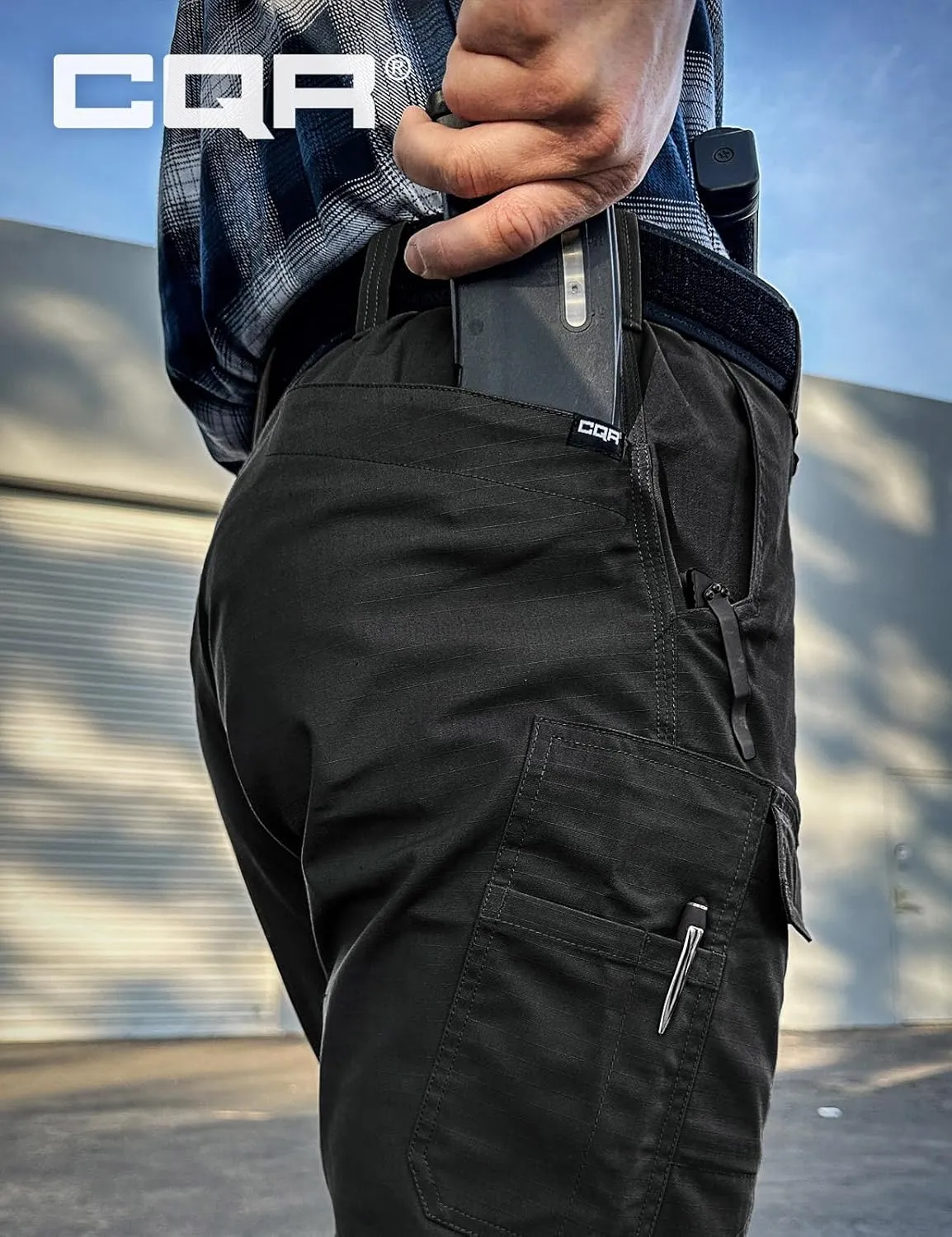 CQR Men's Utility Flex Cargo Pants, Classic-Fit Casual Stretch Work Pants, Water Resistant Lightweight Tactical Hiking Pants