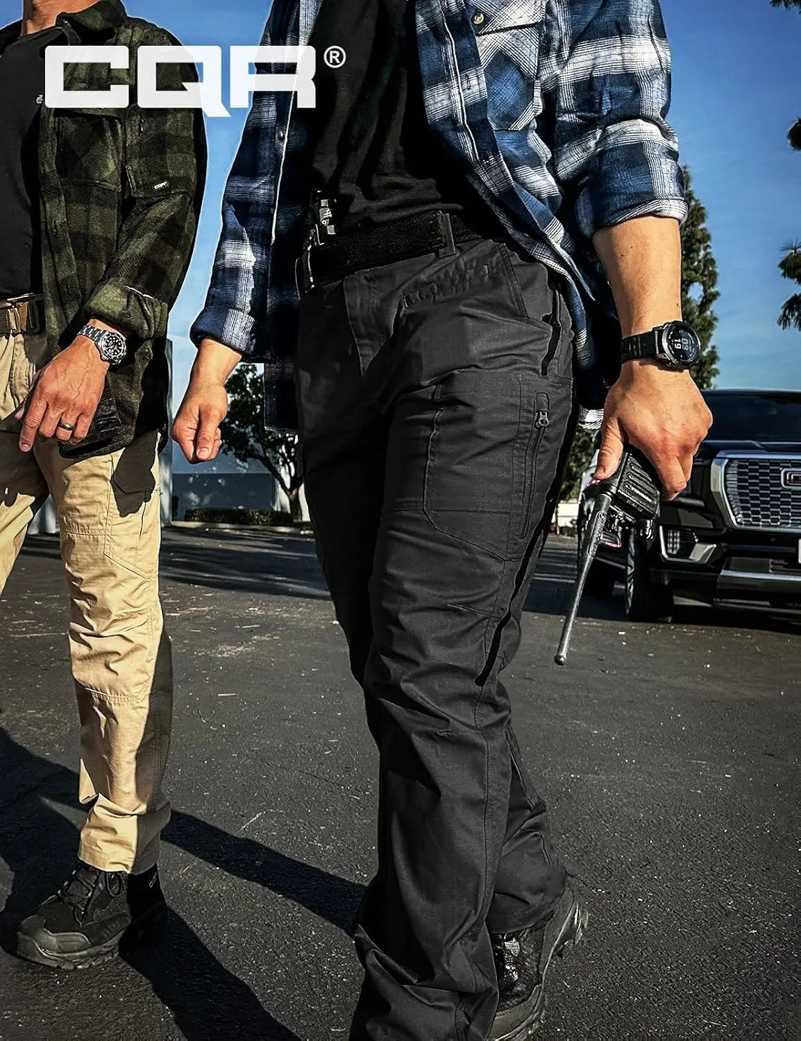 CQR Men's Utility Flex Cargo Pants, Classic-Fit Casual Stretch Work Pants, Water Resistant Lightweight Tactical Hiking Pants