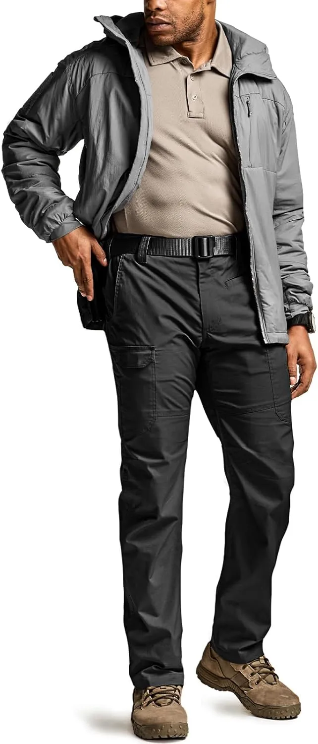 CQR Men's Utility Flex Cargo Pants, Classic-Fit Casual Stretch Work Pants, Water Resistant Lightweight Tactical Hiking Pants