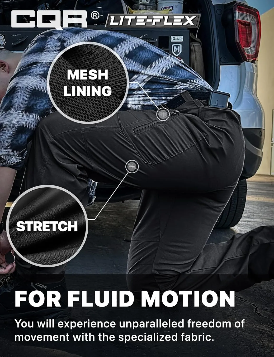 CQR Men's Utility Flex Cargo Pants, Classic-Fit Casual Stretch Work Pants, Water Resistant Lightweight Tactical Hiking Pants
