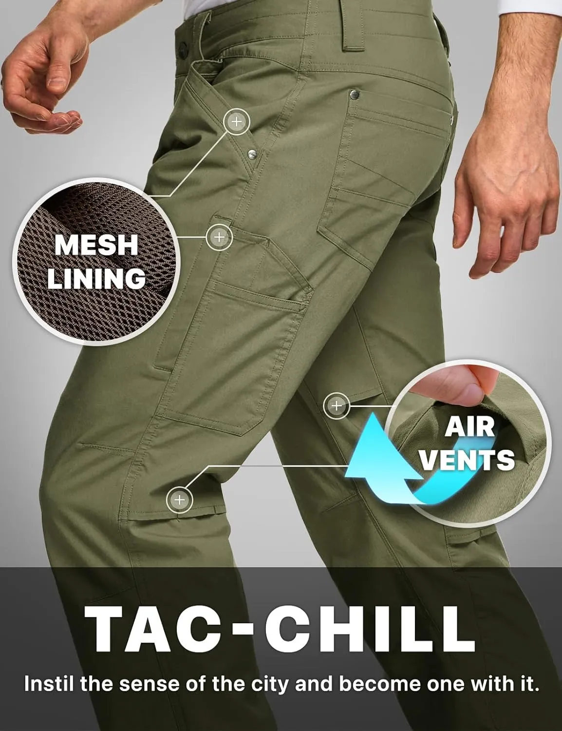 CQR Men's Vent Stretch Pants, Quick Dry Lightweight Casual Cargo Pants, Water Resistant Straight-Fit Utility Work Pants