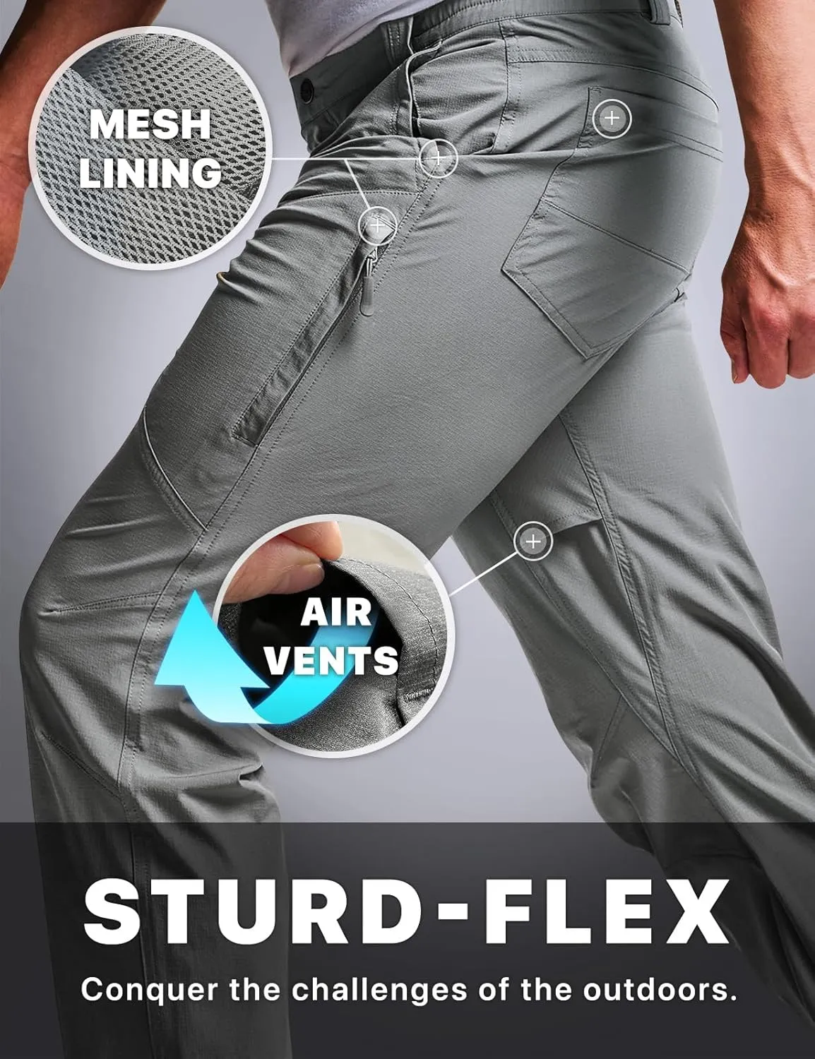 CQR Men's Vent Stretch Pants, Quick Dry Lightweight Casual Cargo Pants, Water Resistant Straight-Fit Utility Work Pants