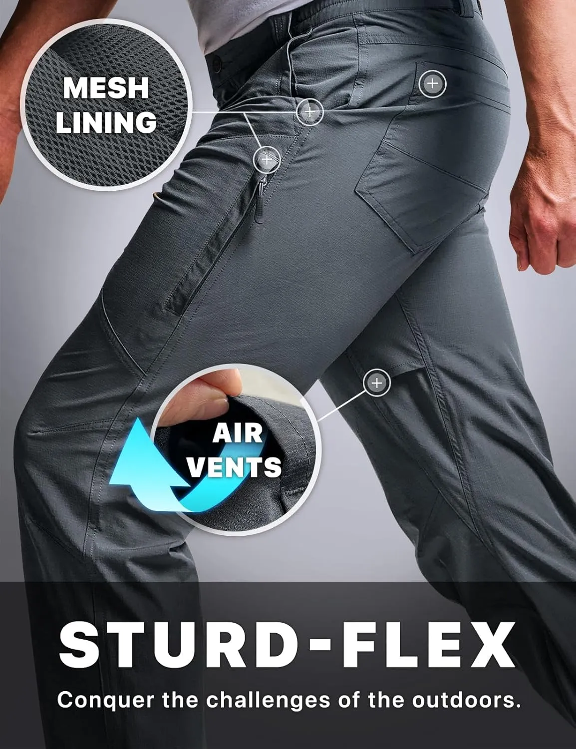 CQR Men's Vent Stretch Pants, Quick Dry Lightweight Casual Cargo Pants, Water Resistant Straight-Fit Utility Work Pants