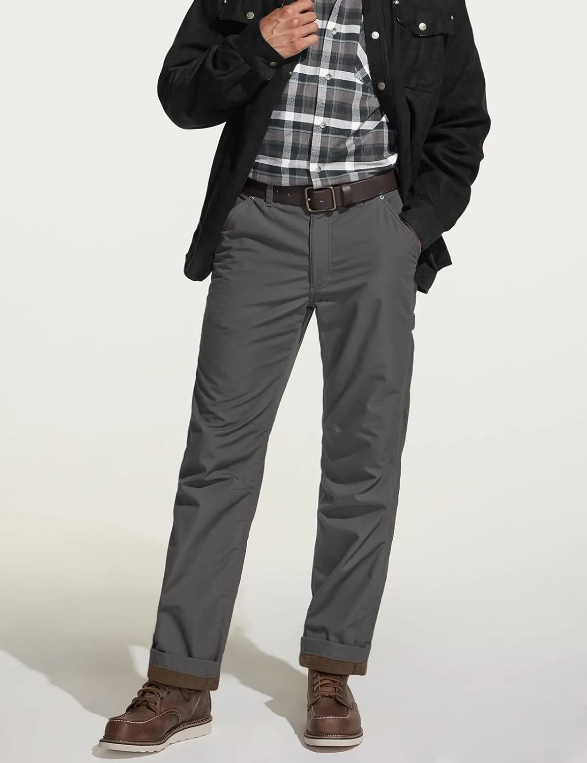 CQR Men's Winter Fleece Lined Pants, Water-Resistant Outdoor Stretch Work Pants, Windproof Casual Pants with Pockets