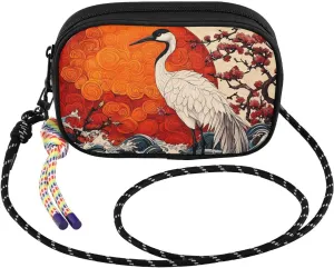 Crane Cherry Waves Crossbody Bags for Women Cell Phone Purses Women's Shoulder Handbag Wallet Purse with Rope Pendant