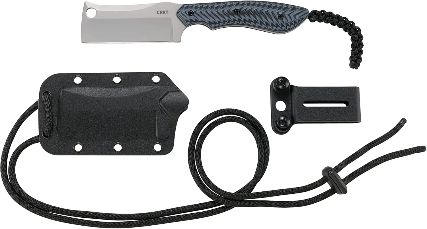CRKT S.P.E.C. Fixed Blade Knife with Sheath: Compact Bead Blast Cleaver, Textured G10 Handle, Nylon Sheath with Lanyard and Belt Loop Satin Blade / G10 handle / 2398