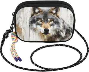 Crossbody Bag Wolf Wood Head for Women Cell Phone Purses Women's Small Shoulder Handbags Wallet Purse with Strap